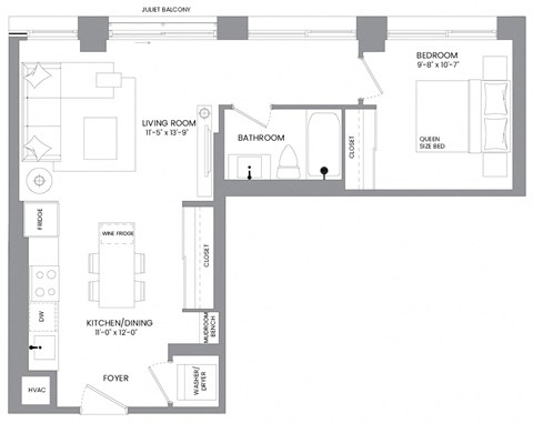 a floor plan of a house with a bedroom and a living room